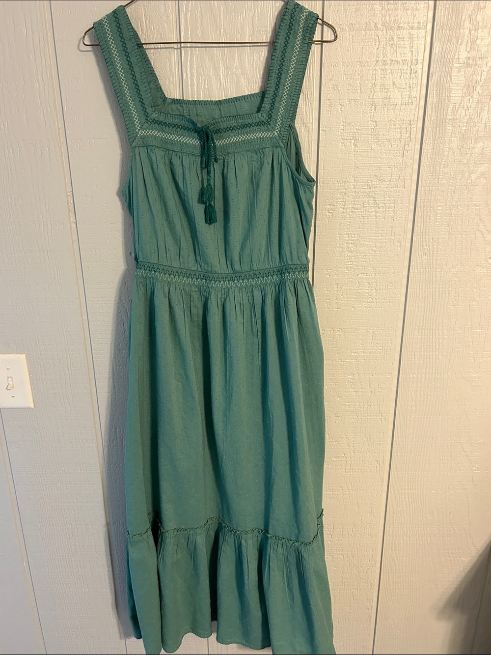 Old Navy Teal Square-Neck Midi Dress with Tassel